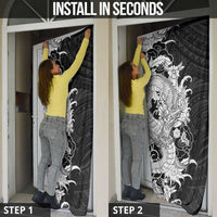 Hawaiian And Japanese Culture Door Cover Irezumi Dragon With Polynesian Pattern Black - Polynesian Pride