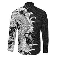 Hawaiian And Japanese Culture Family Matching Long Sleeve Bodycon Dress and Hawaiian Shirt Irezumi Dragon With Polynesian Pattern Black LT05 - Polynesian Pride