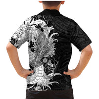 Hawaiian And Japanese Culture Family Matching Mermaid Dress and Hawaiian Shirt Irezumi Dragon With Polynesian Pattern Black - Polynesian Pride
