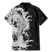 Hawaiian And Japanese Culture Family Matching Mermaid Dress and Hawaiian Shirt Irezumi Dragon With Polynesian Pattern Black - Polynesian Pride