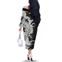 Hawaiian And Japanese Culture Family Matching Off The Shoulder Long Sleeve Dress and Hawaiian Shirt Irezumi Dragon With Polynesian Pattern Black - Polynesian Pride