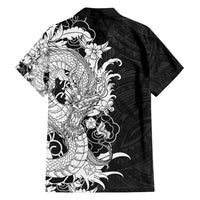 Hawaiian And Japanese Culture Family Matching Off Shoulder Maxi Dress and Hawaiian Shirt Irezumi Dragon With Polynesian Pattern Black - Polynesian Pride