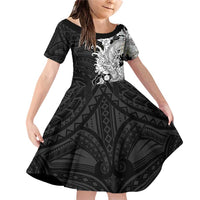 Hawaiian And Japanese Culture Family Matching Off Shoulder Short Dress and Hawaiian Shirt Irezumi Dragon With Polynesian Pattern Black - Polynesian Pride