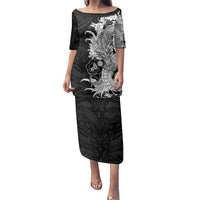Hawaiian And Japanese Culture Family Matching Puletasi and Hawaiian Shirt Irezumi Dragon With Polynesian Pattern Black - Polynesian Pride