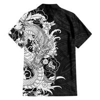 Hawaiian And Japanese Culture Family Matching Short Sleeve Bodycon Dress and Hawaiian Shirt Irezumi Dragon With Polynesian Pattern Black LT05 - Polynesian Pride
