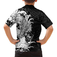 Hawaiian And Japanese Culture Family Matching Summer Maxi Dress and Hawaiian Shirt Irezumi Dragon With Polynesian Pattern Black LT05 - Polynesian Pride