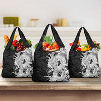 Hawaiian And Japanese Culture Grocery Bag Irezumi Dragon With Polynesian Pattern Black - Polynesian Pride