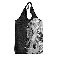 Hawaiian And Japanese Culture Grocery Bag Irezumi Dragon With Polynesian Pattern Black - Polynesian Pride