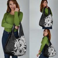 Hawaiian And Japanese Culture Grocery Bag Irezumi Dragon With Polynesian Pattern Black - Polynesian Pride