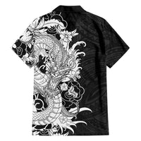 Hawaiian And Japanese Culture Hawaiian Shirt Irezumi Dragon With Polynesian Pattern Black - Polynesian Pride