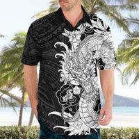 Hawaiian And Japanese Culture Hawaiian Shirt Irezumi Dragon With Polynesian Pattern Black - Polynesian Pride