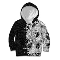 Hawaiian And Japanese Culture Kid Hoodie Irezumi Dragon With Polynesian Pattern Black - Polynesian Pride
