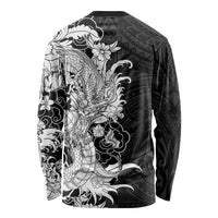 Hawaiian And Japanese Culture Long Sleeve Shirt Irezumi Dragon With Polynesian Pattern Black - Polynesian Pride