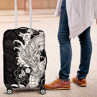 Hawaiian And Japanese Culture Luggage Cover Irezumi Dragon With Polynesian Pattern Black - Polynesian Pride