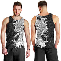 Hawaiian And Japanese Culture Men Tank Top Irezumi Dragon With Polynesian Pattern Black - Polynesian Pride