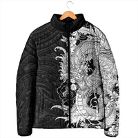 Hawaiian And Japanese Culture Padded Jacket Irezumi Dragon With Polynesian Pattern Black - Polynesian Pride