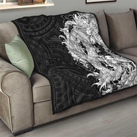Hawaiian And Japanese Culture Quilt Irezumi Dragon With Polynesian Pattern Black - Polynesian Pride