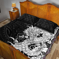 Hawaiian And Japanese Culture Quilt Bed Set Irezumi Dragon With Polynesian Pattern Black - Polynesian Pride