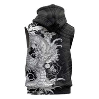 Hawaiian And Japanese Culture Sleeveless Zip Hoodie Irezumi Dragon With Polynesian Pattern Black - Polynesian Pride