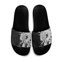 Hawaiian And Japanese Culture Slide Sandals Irezumi Dragon With Polynesian Pattern Black - Polynesian Pride
