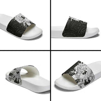 Hawaiian And Japanese Culture Slide Sandals Irezumi Dragon With Polynesian Pattern Black - Polynesian Pride