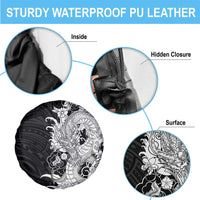 Hawaiian And Japanese Culture Spare Tire Cover Irezumi Dragon With Polynesian Pattern Black - Polynesian Pride