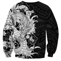 Hawaiian And Japanese Culture Sweatshirt Irezumi Dragon With Polynesian Pattern Black - Polynesian Pride