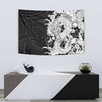 Hawaiian And Japanese Culture Tapestry Irezumi Dragon With Polynesian Pattern Black - Polynesian Pride