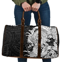 Hawaiian And Japanese Culture Travel Bag Irezumi Dragon With Polynesian Pattern Black - Polynesian Pride