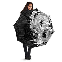 Hawaiian And Japanese Culture Umbrella Irezumi Dragon With Polynesian Pattern Black - Polynesian Pride