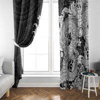 Hawaiian And Japanese Culture Window Curtain Irezumi Dragon With Polynesian Pattern Black - Polynesian Pride
