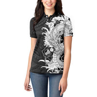 Hawaiian And Japanese Culture Women Polo Shirt Irezumi Dragon With Polynesian Pattern Black - Polynesian Pride