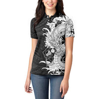 Hawaiian And Japanese Culture Women Polo Shirt Irezumi Dragon With Polynesian Pattern Black LT05 - Polynesian Pride