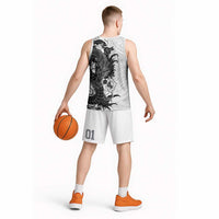 Hawaiian And Japanese Culture Basketball Jersey Irezumi Dragon With Polynesian Pattern White - Polynesian Pride