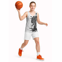 Hawaiian And Japanese Culture Basketball Jersey Irezumi Dragon With Polynesian Pattern White - Polynesian Pride