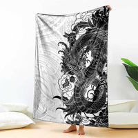 Hawaiian And Japanese Culture Blanket Irezumi Dragon With Polynesian Pattern White - Polynesian Pride