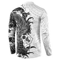 Hawaiian And Japanese Culture Button Sweatshirt Irezumi Dragon With Polynesian Pattern White - Polynesian Pride