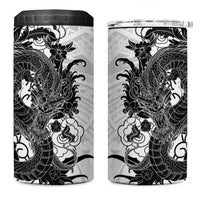 Hawaiian And Japanese Culture 4 in 1 Can Cooler Tumbler Irezumi Dragon With Polynesian Pattern White - Polynesian Pride