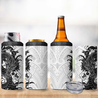 Hawaiian And Japanese Culture 4 in 1 Can Cooler Tumbler Irezumi Dragon With Polynesian Pattern White - Polynesian Pride