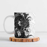 Hawaiian And Japanese Culture Ceramic Mug Irezumi Dragon With Polynesian Pattern White - Polynesian Pride