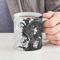 Hawaiian And Japanese Culture Ceramic Mug Irezumi Dragon With Polynesian Pattern White - Polynesian Pride