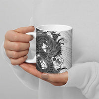 Hawaiian And Japanese Culture Ceramic Mug Irezumi Dragon With Polynesian Pattern White - Polynesian Pride