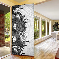 Hawaiian And Japanese Culture Door Cover Irezumi Dragon With Polynesian Pattern White - Polynesian Pride