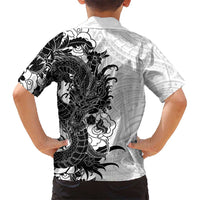 Hawaiian And Japanese Culture Family Matching Off The Shoulder Long Sleeve Dress and Hawaiian Shirt Irezumi Dragon With Polynesian Pattern White LT05 - Polynesian Pride