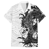 Hawaiian And Japanese Culture Family Matching Off Shoulder Maxi Dress and Hawaiian Shirt Irezumi Dragon With Polynesian Pattern White - Polynesian Pride