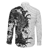Hawaiian And Japanese Culture Family Matching Off Shoulder Maxi Dress and Hawaiian Shirt Irezumi Dragon With Polynesian Pattern White - Polynesian Pride