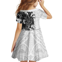 Hawaiian And Japanese Culture Family Matching Puletasi and Hawaiian Shirt Irezumi Dragon With Polynesian Pattern White - Polynesian Pride