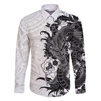 Hawaiian And Japanese Culture Family Matching Puletasi and Hawaiian Shirt Irezumi Dragon With Polynesian Pattern White - Polynesian Pride