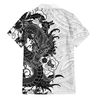 Hawaiian And Japanese Culture Family Matching Short Sleeve Bodycon Dress and Hawaiian Shirt Irezumi Dragon With Polynesian Pattern White LT05 - Polynesian Pride