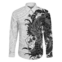 Hawaiian And Japanese Culture Family Matching Short Sleeve Bodycon Dress and Hawaiian Shirt Irezumi Dragon With Polynesian Pattern White LT05 Dad's Shirt - Long Sleeve White - Polynesian Pride